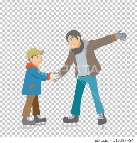 Father teaching his child how to ice skate Father teaching his child how to ice skate 119387454