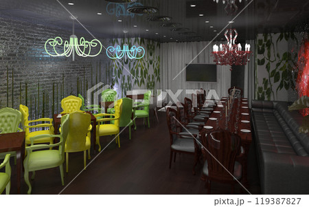 restaurant, interior visualization, 3D illustration 119387827