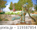 菜園の井戸の汲み上げポンプ 119387854