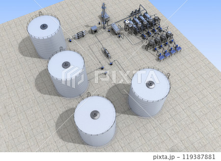 oil refinery, chemical production, waste processing plant, exterior visualization, 3D illustration, cg oil refinery, chemical production, waste processing plant, exterior visualization, 3D illustration, cg 119387881