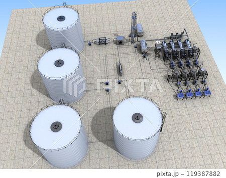 oil refinery, chemical production, waste processing plant, exterior visualization, 3D illustration, cg 119387882