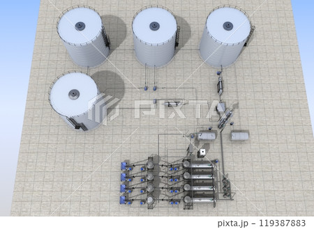 oil refinery, chemical production, waste processing plant, exterior visualization, 3D illustration, cg oil refinery, chemical production, waste processing plant, exterior visualization, 3D illustration, cg 119387883