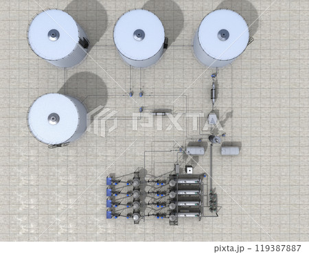 oil refinery, chemical production, waste processing plant, exterior visualization, 3D illustration, cg oil refinery, chemical production, waste processing plant, exterior visualization, 3D illustration, cg 119387887