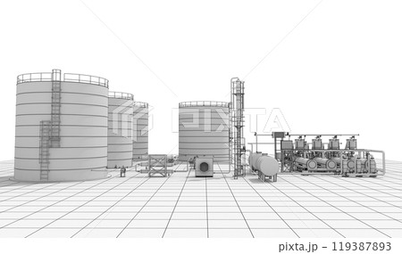 oil refinery, chemical production, waste processing plant, exterior visualization, 3D illustration, cg oil refinery, chemical production, waste processing plant, exterior visualization, 3D illustration, cg 119387893