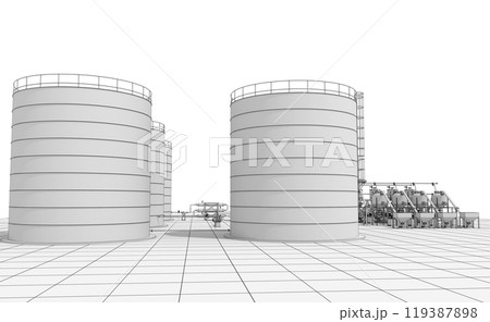 oil refinery, chemical production, waste processing plant, exterior visualization, 3D illustration, cg 119387898