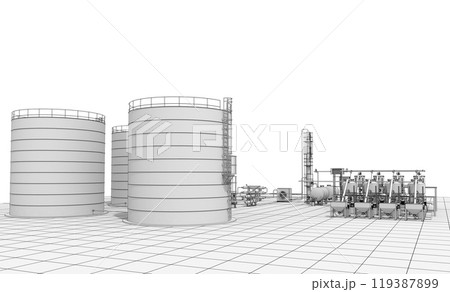 oil refinery, chemical production, waste processing plant, exterior visualization, 3D illustration, cg oil refinery, chemical production, waste processing plant, exterior visualization, 3D illustration, cg 119387899
