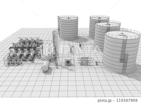 oil refinery, chemical production, waste processing plant, exterior visualization, 3D illustration, cg oil refinery, chemical production, waste processing plant, exterior visualization, 3D illustration, cg 119387909