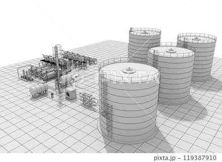 oil refinery, chemical production, waste processing plant, exterior visualization, 3D illustration, cg oil refinery, chemical production, waste processing plant, exterior visualization, 3D illustration, cg 119387910