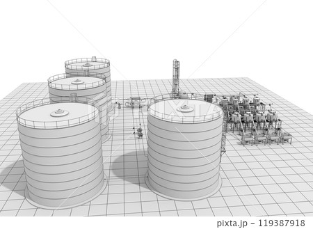 oil refinery, chemical production, waste processing plant, exterior visualization, 3D illustration, cg oil refinery, chemical production, waste processing plant, exterior visualization, 3D illustration, cg 119387918