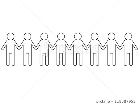 手をつなぐ人々の線画イラスト 119387953