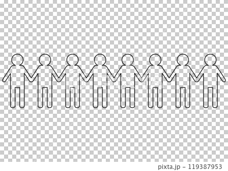 手をつなぐ人々の線画イラスト 119387953