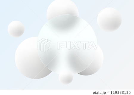 Glass morphism landing page website landing page. Template round glass banner with white spheres. 119388130