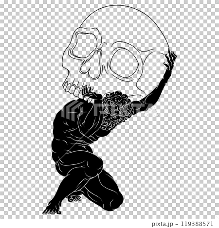 Titan Atlas holding a Halloween skull Titan Atlas holding a Halloween skull 119388571