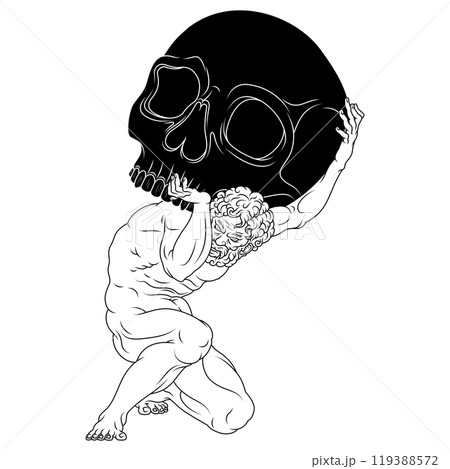 Titan Atlas holding a Halloween skull Titan Atlas holding a Halloween skull 119388572