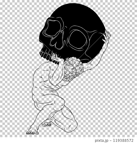 Titan Atlas holding a Halloween skull Titan Atlas holding a Halloween skull 119388572
