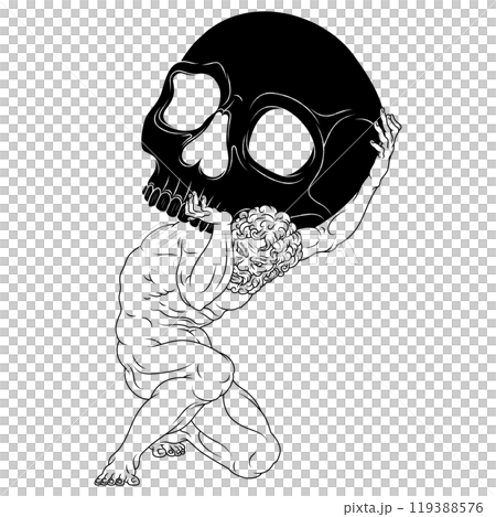 Titan Atlas holding a Halloween skull Titan Atlas holding a Halloween skull 119388576