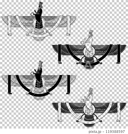 Zoroastrian winged solar disk with ribbon 119388597