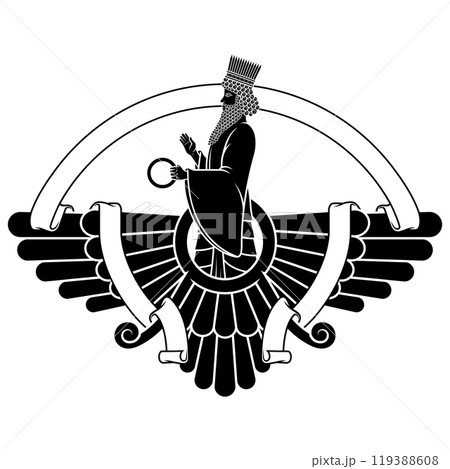 Zoroastrian winged solar disk with ribbon Zoroastrian winged solar disk with ribbon 119388608