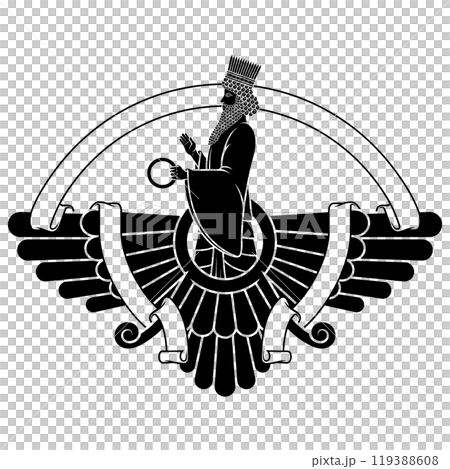 Zoroastrian winged solar disk with ribbon Zoroastrian winged solar disk with ribbon 119388608