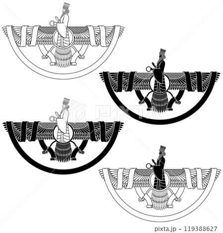 Zoroastrian winged solar disk with ribbon 119388627