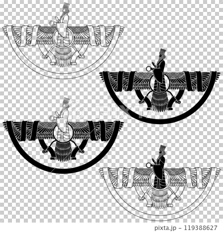 Zoroastrian winged solar disk with ribbon Zoroastrian winged solar disk with ribbon 119388627