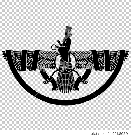 Zoroastrian winged solar disk with ribbon Zoroastrian winged solar disk with ribbon 119388629