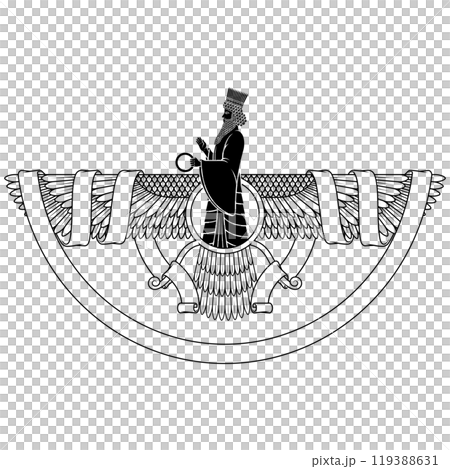 Zoroastrian winged solar disk with ribbon 119388631