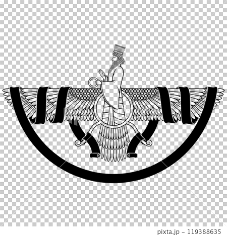 Zoroastrian winged solar disk with ribbon Zoroastrian winged solar disk with ribbon 119388635