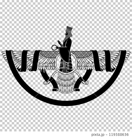 Zoroastrian winged solar disk with ribbon Zoroastrian winged solar disk with ribbon 119388636