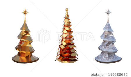 Christmas tree with decorations, isolated on white background, 3D illustration, cg render Christmas tree with decorations, isolated on white background, 3D illustration, cg render 119388652