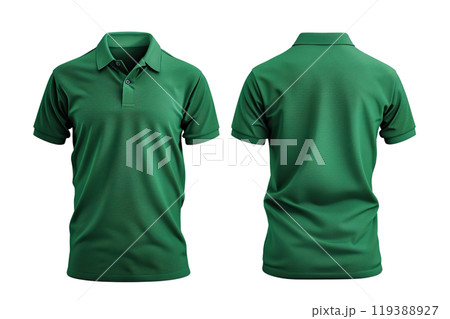 AI-generated item. Green polo shirt mock-up, front and back view on transparent background. 119388927