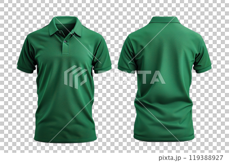 AI-generated item. Green polo shirt mock-up, front and back view on transparent background. 119388927