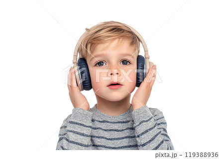 AI-generated item. Cute little boy wearing headphones on a transparent background. AI-generated item. Cute little boy wearing headphones on a transparent background. 119388936