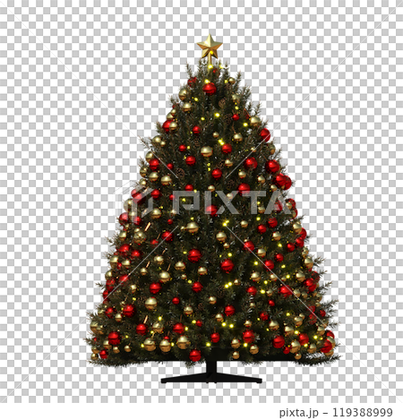 Christmas tree with decorations, isolate on a transparent background, 3d illustration, cg render 119388999