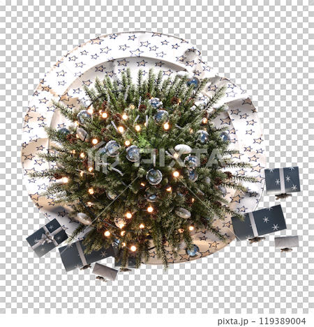 Christmas tree with decorations, isolate on a transparent background, 3d illustration, cg render Christmas tree with decorations, isolate on a transparent background, 3d illustration, cg render 119389004