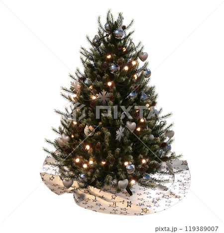 Christmas tree with decorations, isolate on a transparent background, 3d illustration, cg render 119389007