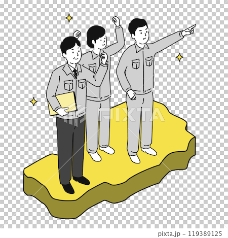 在山形縣工作的穿著工作服的微笑男女的圖像插圖 在山形縣工作的穿著工作服的微笑男女的圖像插圖 119389125