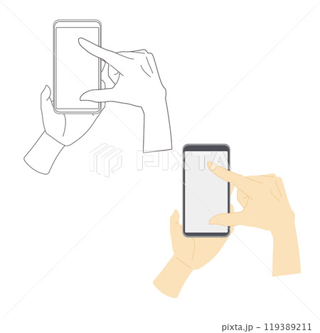 スマートフォンを操作する手のイラストのカラーと線画セット2 119389211