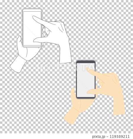 スマートフォンを操作する手のイラストのカラーと線画セット2 119389211