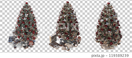 Christmas tree with decorations, set of New Year's trees, isolate on a transparent background, 3d illustration, cg render Christmas tree with decorations, set of New Year's trees, isolate on a transparent background, 3d illustration, cg render 119389239