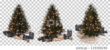 Christmas tree with decorations, set of New Year's trees, isolate on a transparent background, 3d illustration, cg render Christmas tree with decorations, set of New Year's trees, isolate on a transparent background, 3d illustration, cg render 119389246