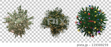 Christmas tree with decorations, set of New Year's trees, isolate on a transparent background, 3d illustration, cg render Christmas tree with decorations, set of New Year's trees, isolate on a transparent background, 3d illustration, cg render 119389259