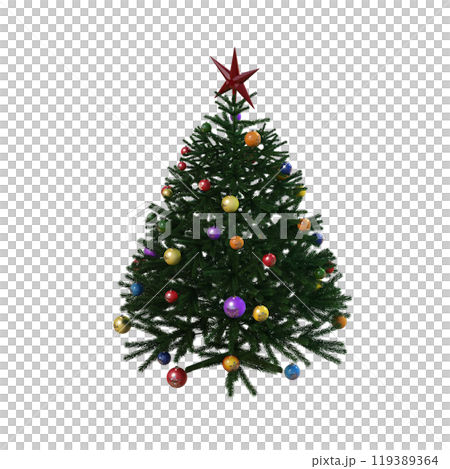 Christmas tree with decorations, isolated on white background, 3D illustration, cg render 119389364