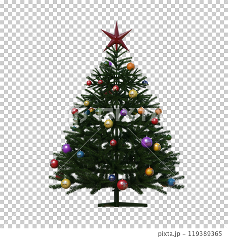 Christmas tree with decorations, isolated on white background, 3D illustration, cg render 119389365