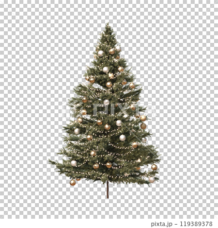 Christmas tree with decorations, isolated on white background, 3D illustration, cg render 119389378