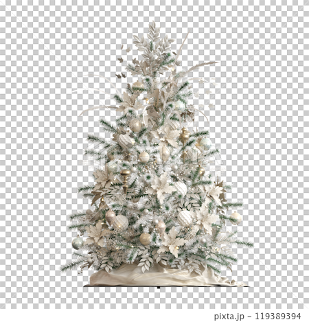 Christmas tree with decorations, isolated on white background, 3D illustration, cg render 119389394