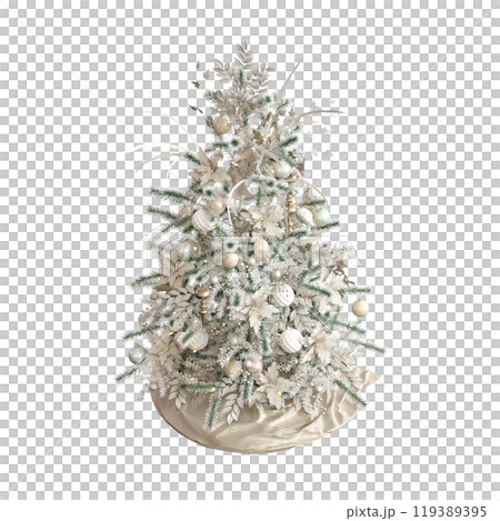 Christmas tree with decorations, isolated on white background, 3D illustration, cg render Christmas tree with decorations, isolated on white background, 3D illustration, cg render 119389395