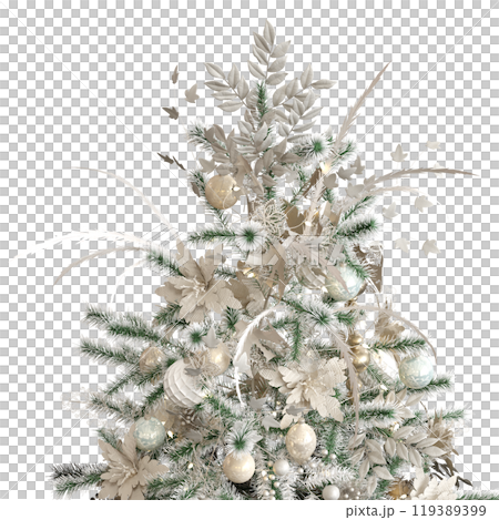 Christmas tree with decorations, isolated on white background, 3D illustration, cg render Christmas tree with decorations, isolated on white background, 3D illustration, cg render 119389399