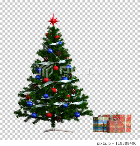 Christmas tree with decorations, isolated on white background, 3D illustration, cg render 119389400