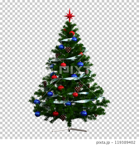 Christmas tree with decorations, isolated on white background, 3D illustration, cg render 119389402
